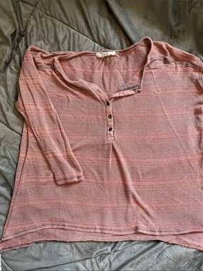 Relaxed Pink Henley Knit Top